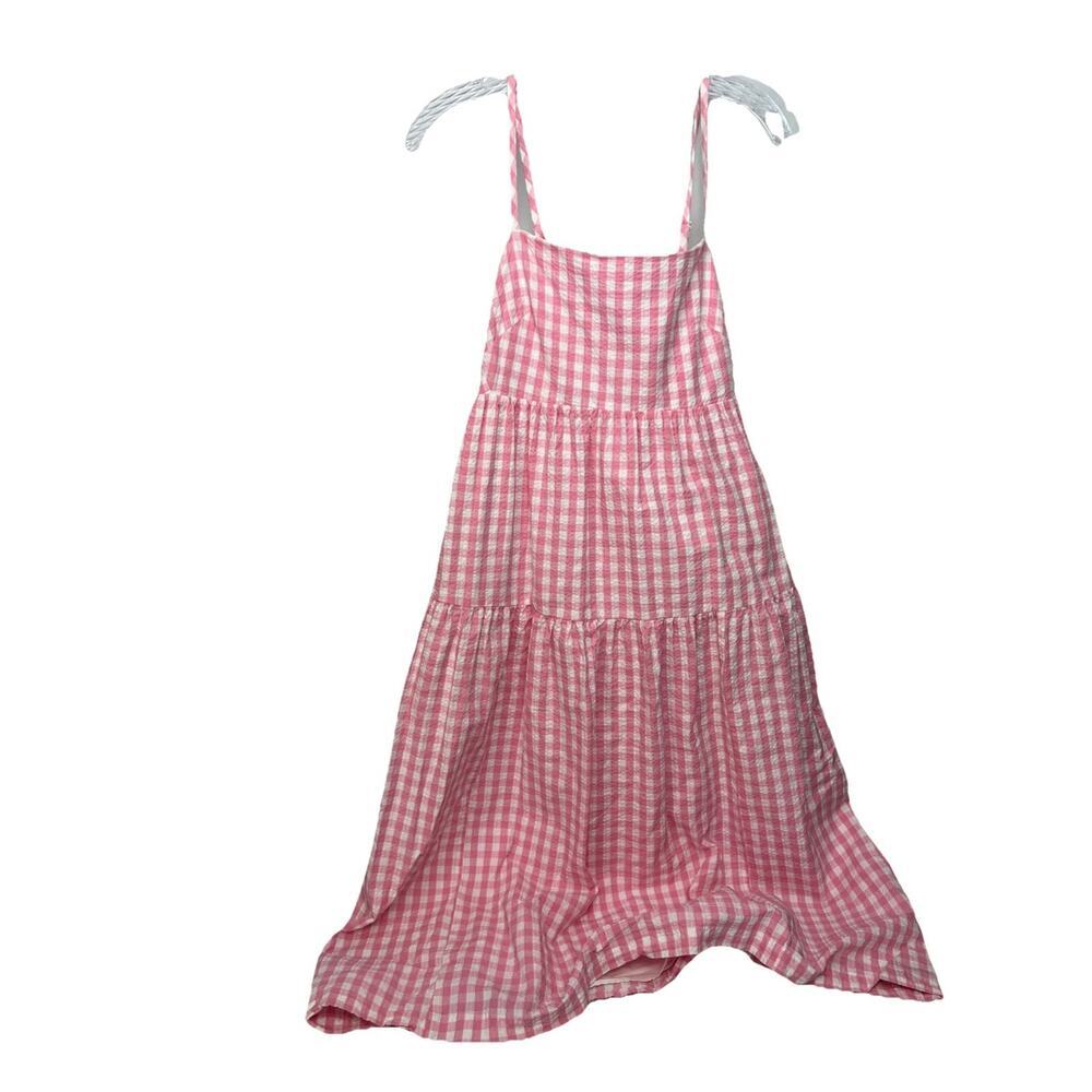 J. Crew Factory Pink and White Gingham Tiered Mini Dress